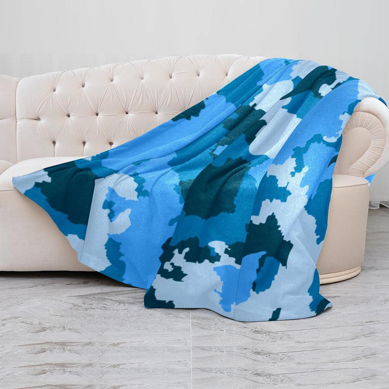 Manta de forro polar, súper suave y lujosa, color azul camuflaje