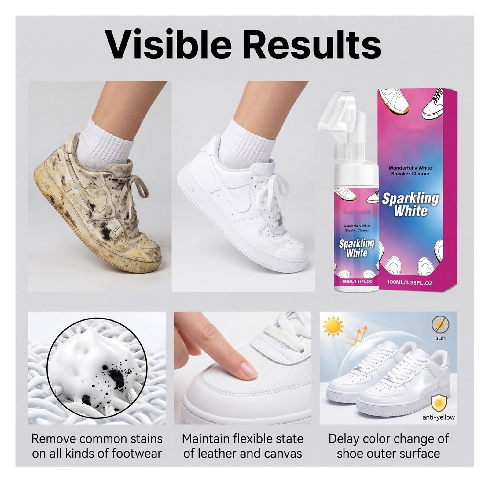 Limpiador de zapatillas 100 ml, for un cuidado limpio, brillante y diario