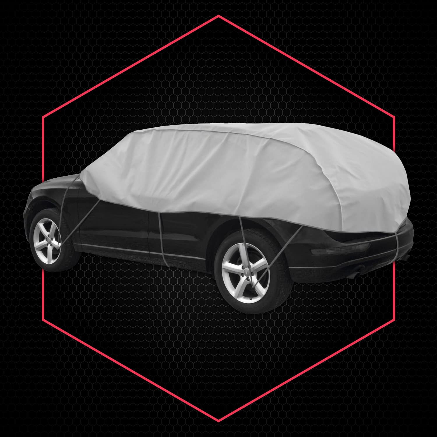 Autoabdeckung Halbgarage Wasserfest & Extrastark Atmungsaktive Autoplane Abdeckplane gegen Regen Schnee Wind UV-Strahlung Laub und Anderen Schmutz Autohülle, SUV L: 300-330cm / H: 85cm