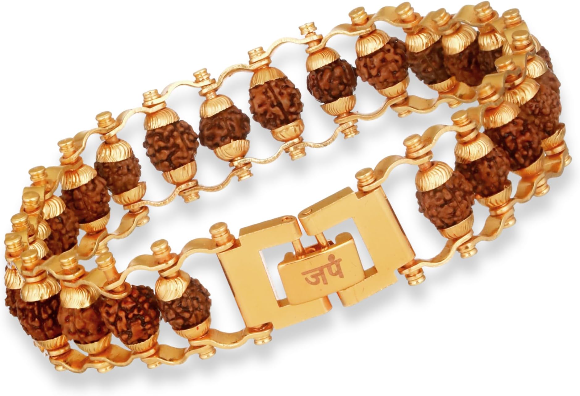 - Gold Plated Modern Rudraksha Bracelet | Authenticity Certificate | Bracelet for Medidation and Prayers | Unisex Design for Men and Women | Available in Different Sizes
