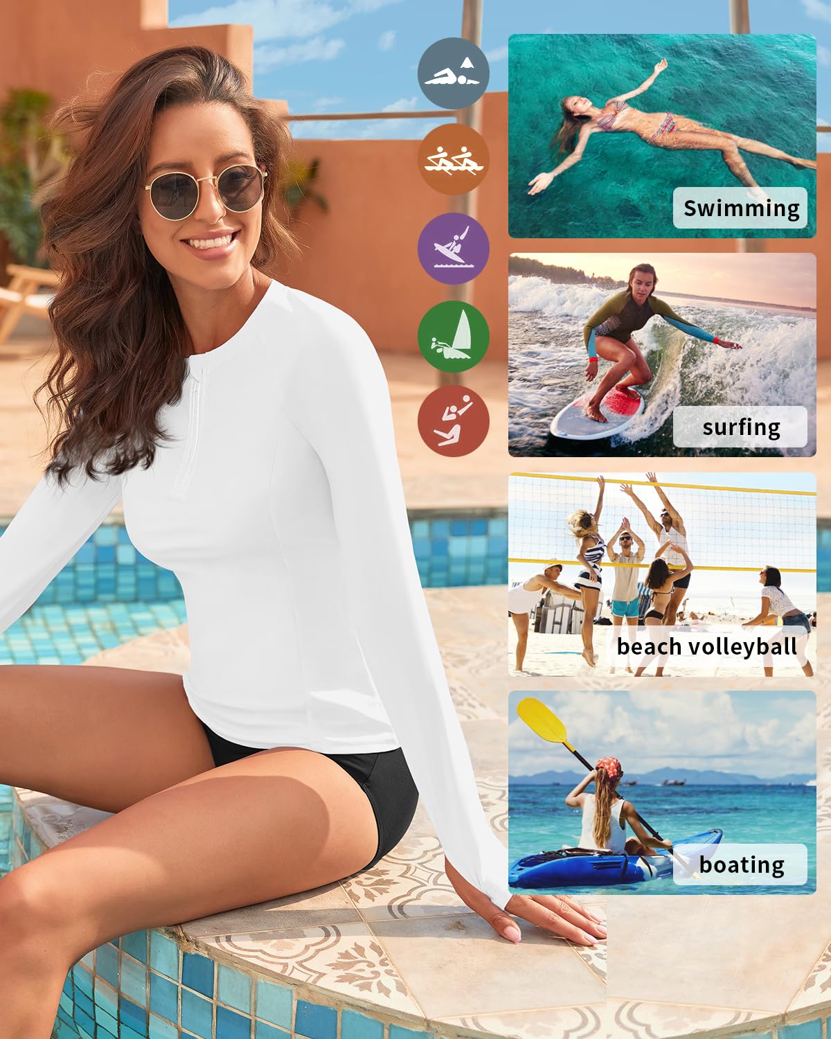 WOWENY Camiseta de Manga Larga con protección UV Rashguard para Mujer Camiseta de natación UPF 50+ para Agua Playa Surf Natación Secado rápido
