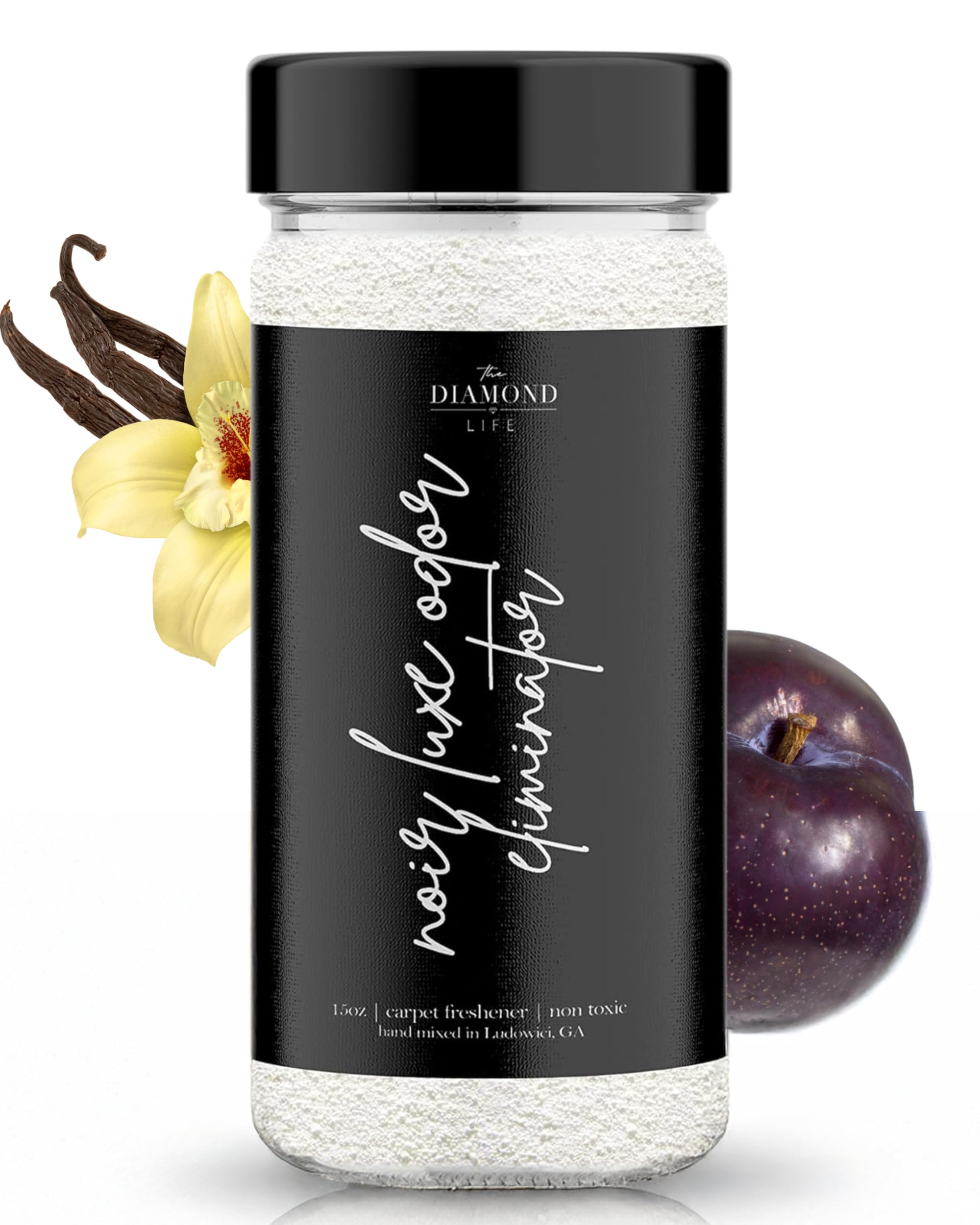 Home "Noir Luxe" Carpet Deodorizer Powder For Home, Upholstery, Pet Urine,Dog Bed/Cat Litter Box– Eliminates Odors Naturally, Pet-Friendly- Black Plum, Sea Salt, and Ozone