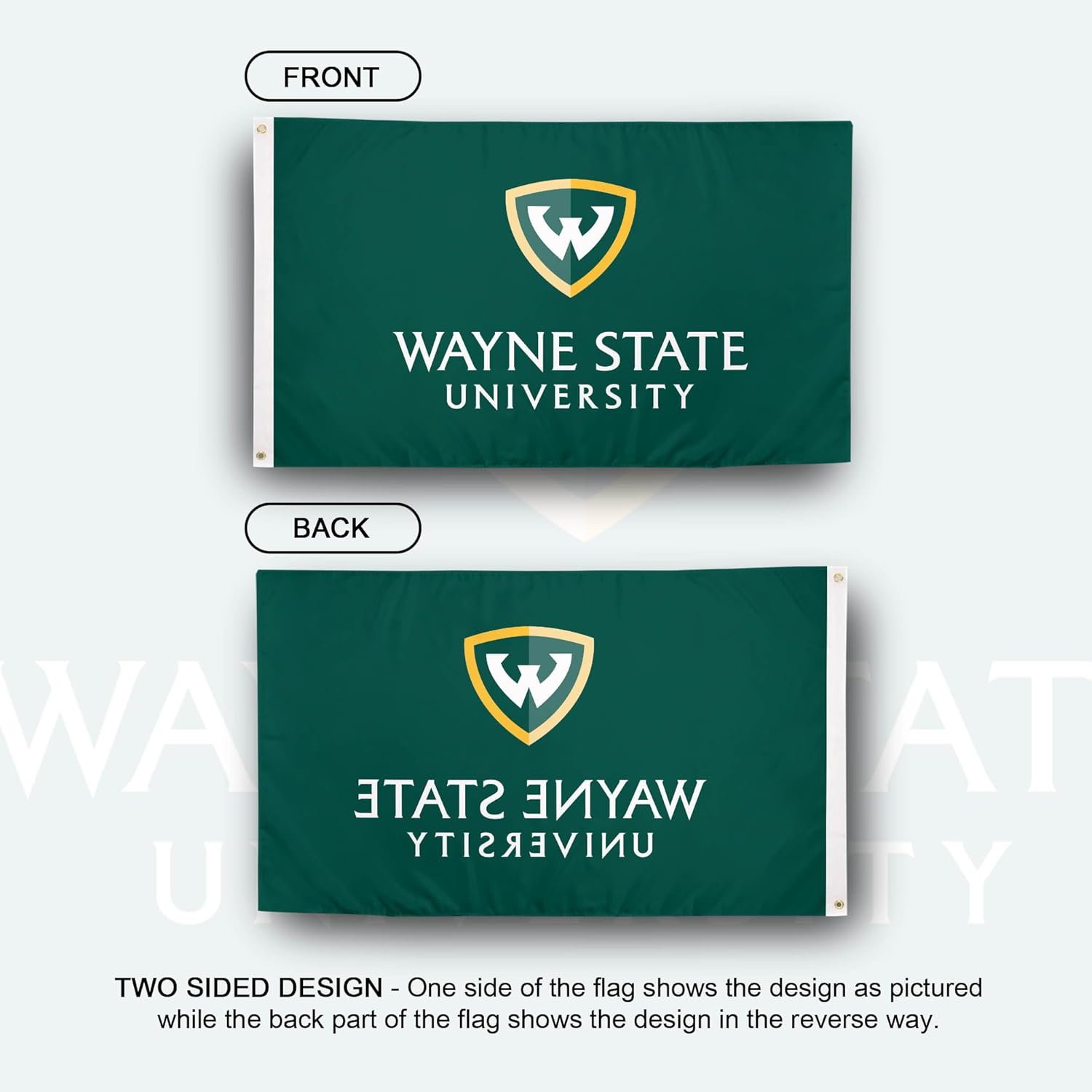 Desert Cactus Wayne State University WSU Flag - 3 x 5 Feet Warriors Banner, Indoor/Outdoor Durable Fabric, 100% Polyester Design (Style 1) - Image 2