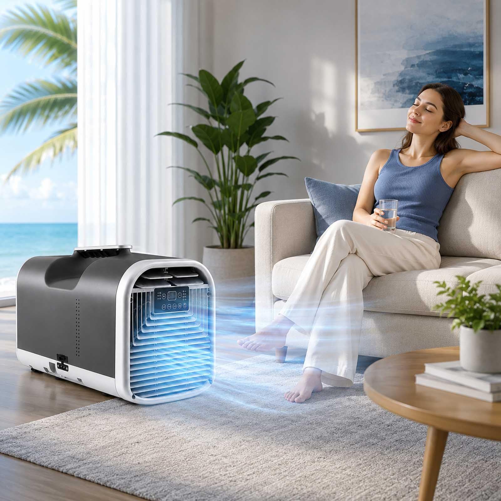 aromaoveite 4400btu Portable Air Conditioner, 4-In-1 Quiet Portable Ac Unit, 330w Low Power, 42db Ultra Silent, Dehumidifier & Fan, Dual Voltage 110v/220v, Windowless Ac For Rv Camper Bedroom 220V