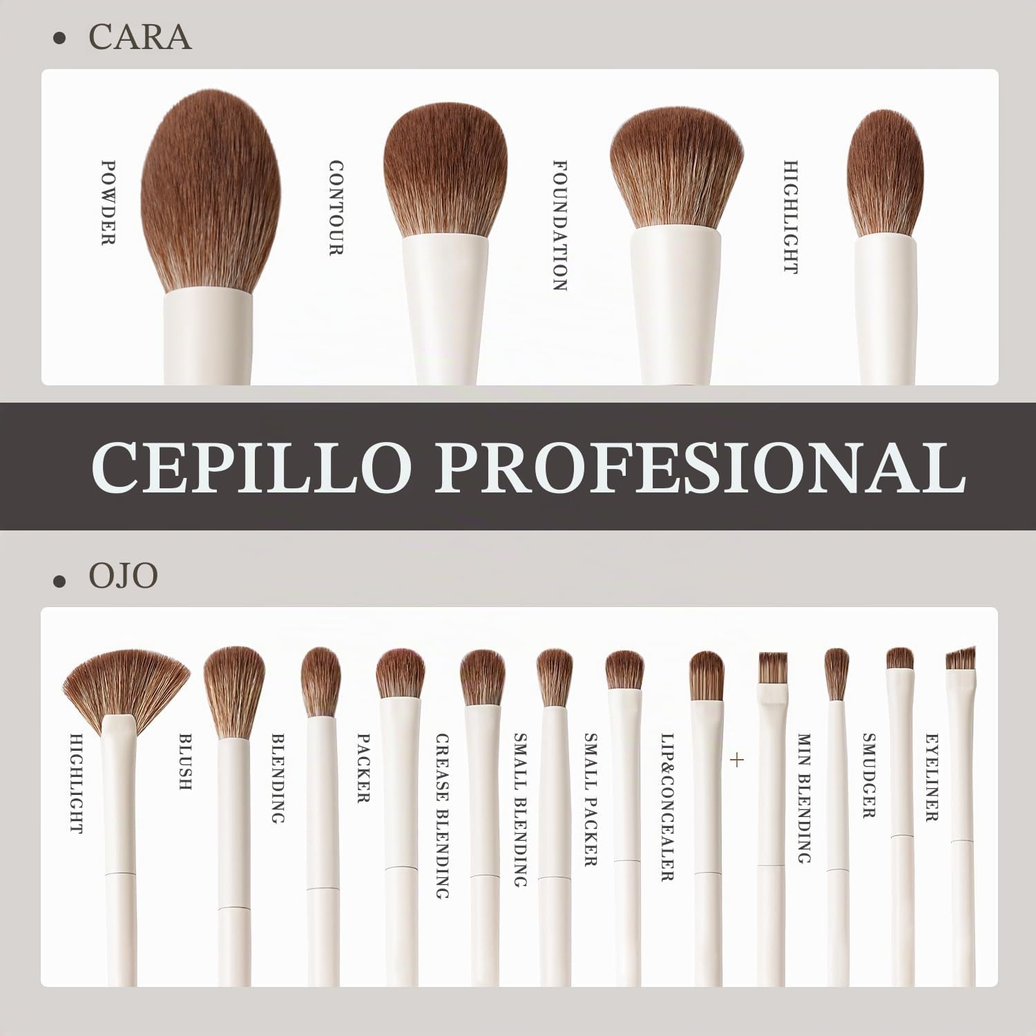 BEILI Juego de Brochas de Maquillaje15 PCS Profesional Pinceles de Maquillaje Premium Synthetic Brochas de Maquillaje Para Cara y Ojos, Rubor, Contorno, Corrector, Eyeshadow
