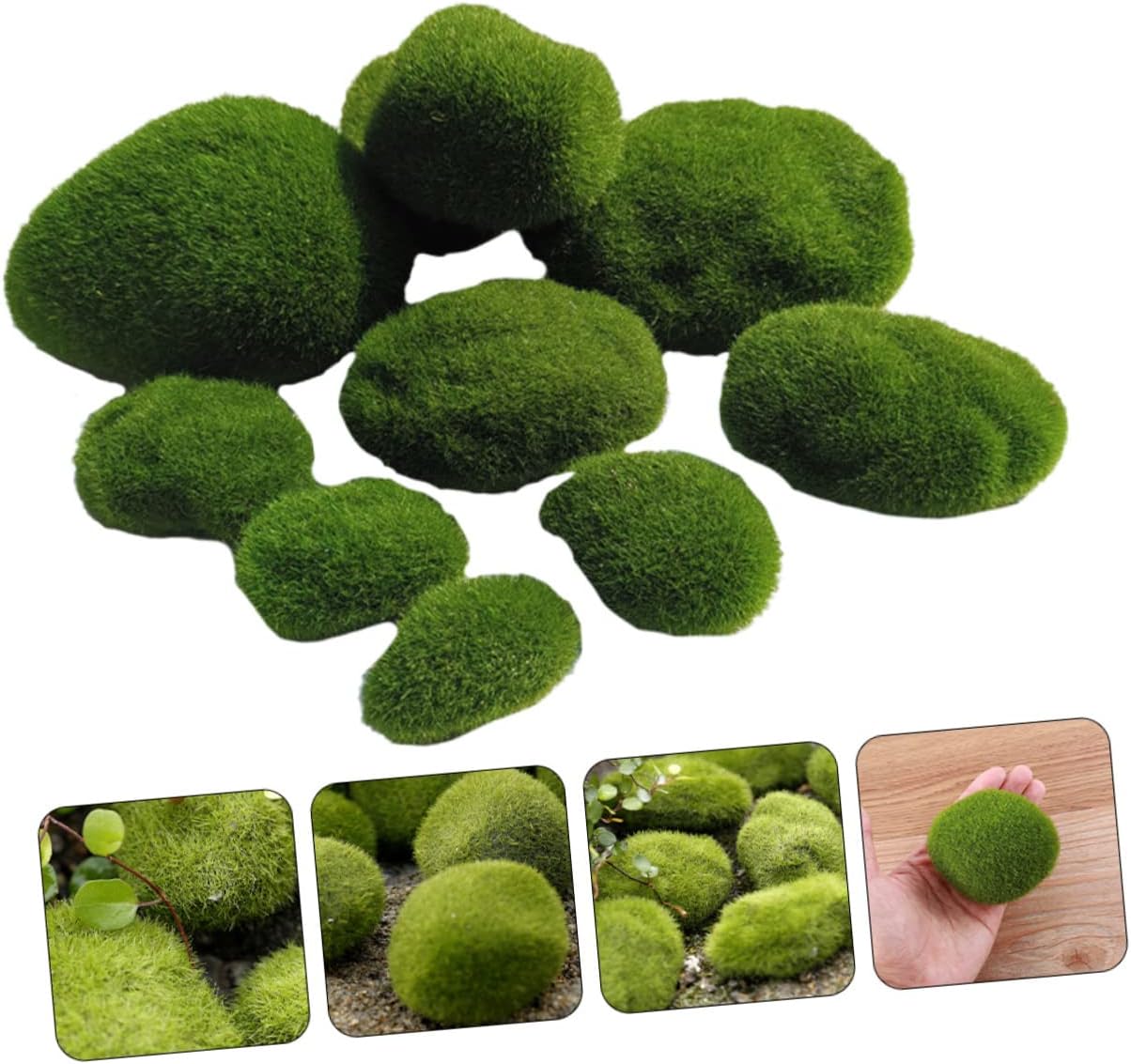 TEHAUX 30pcs Artificial Moss Stones Realistic Faux Decorative Rocks for Gardening Miniature Landscapes and Floral Arrangements Green Mossy Pebbles