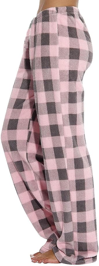 FQZWONG Pajama Pants Women Comfy Fuzzy Plaid Flannel Pajamas Wide Leg Pj Pants Cute Wide Leg Trousers Sleep Bell Bottoms