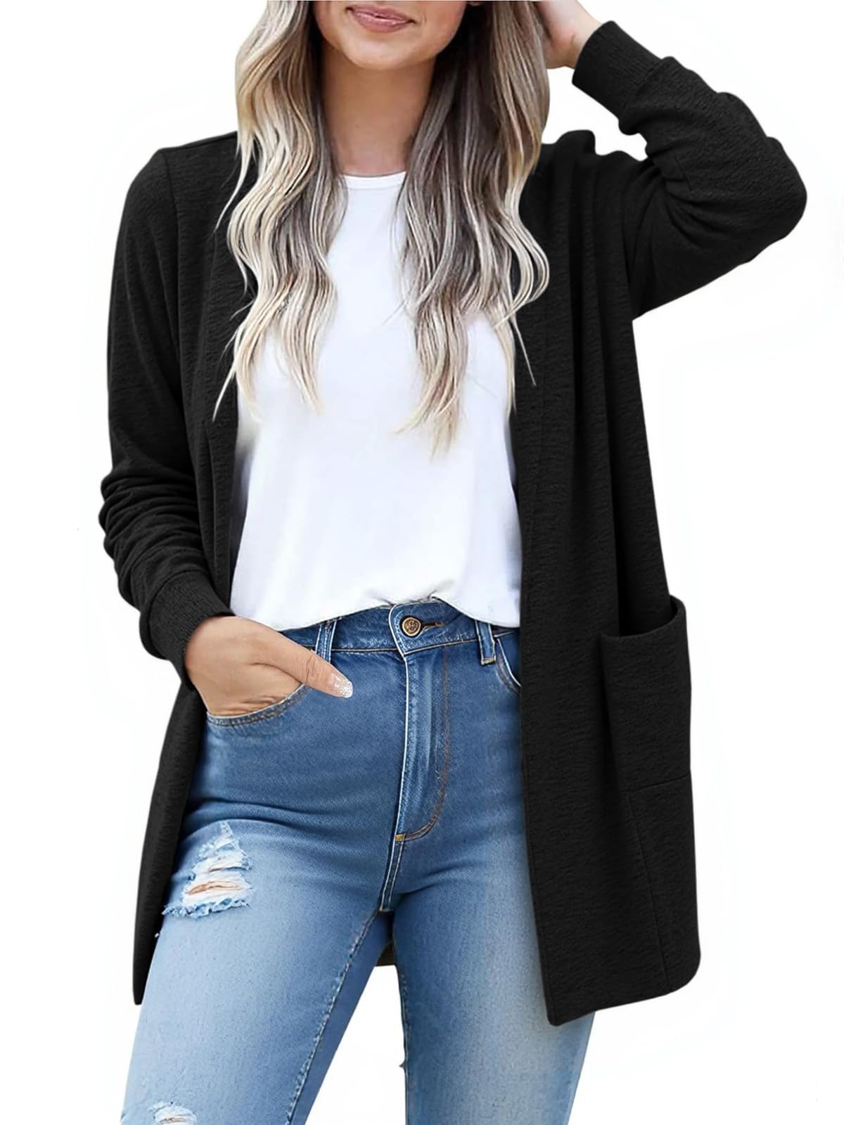 Lightweight Trendy Cardigan Sweaters for Women Open Front Casual Loose Spring Fall Outfits with Pockets