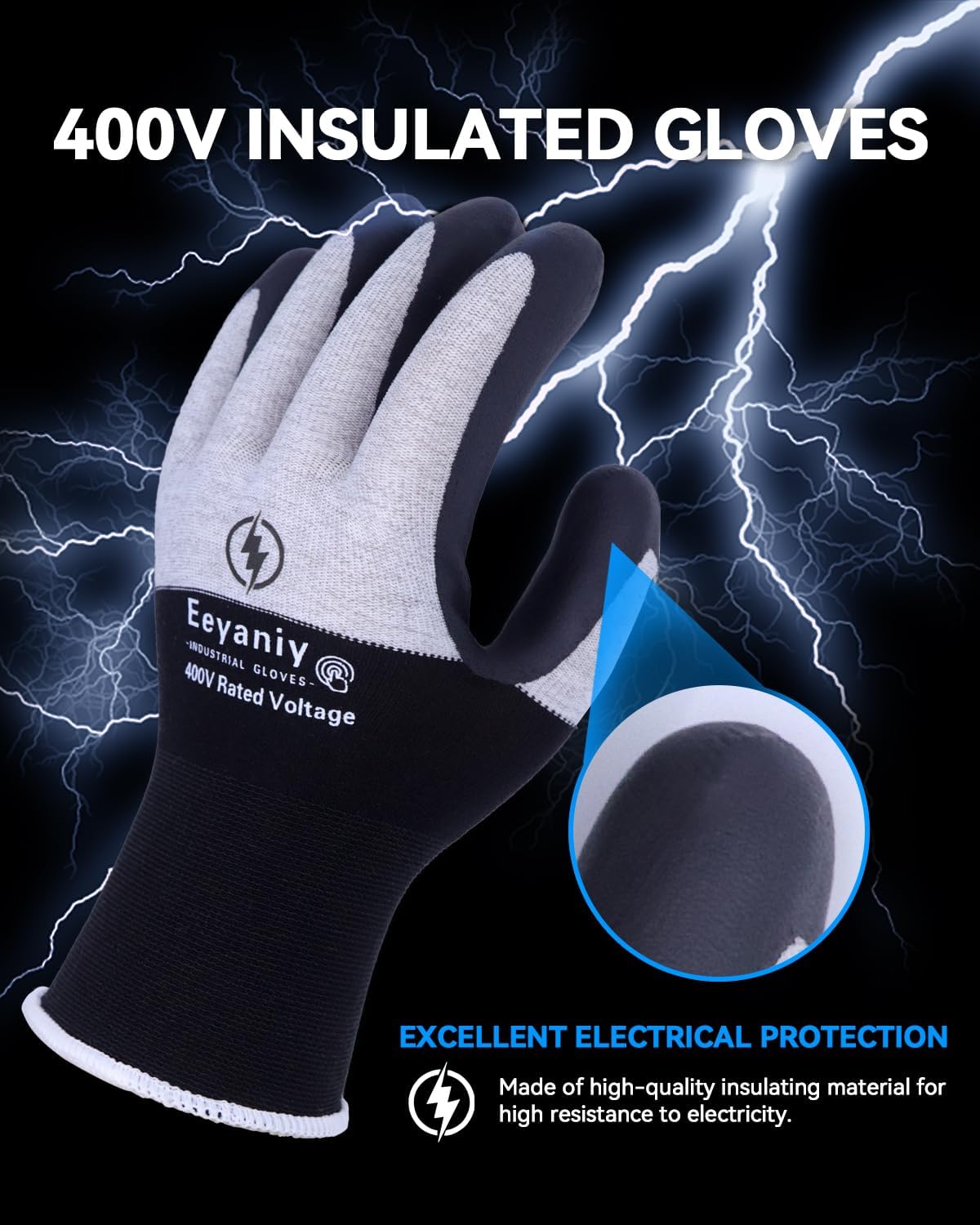 Electrician Gloves 400V Insulated Work Gloves High Voltage Insulated Rubber Non-Slip Electrical Gloves - Image 4