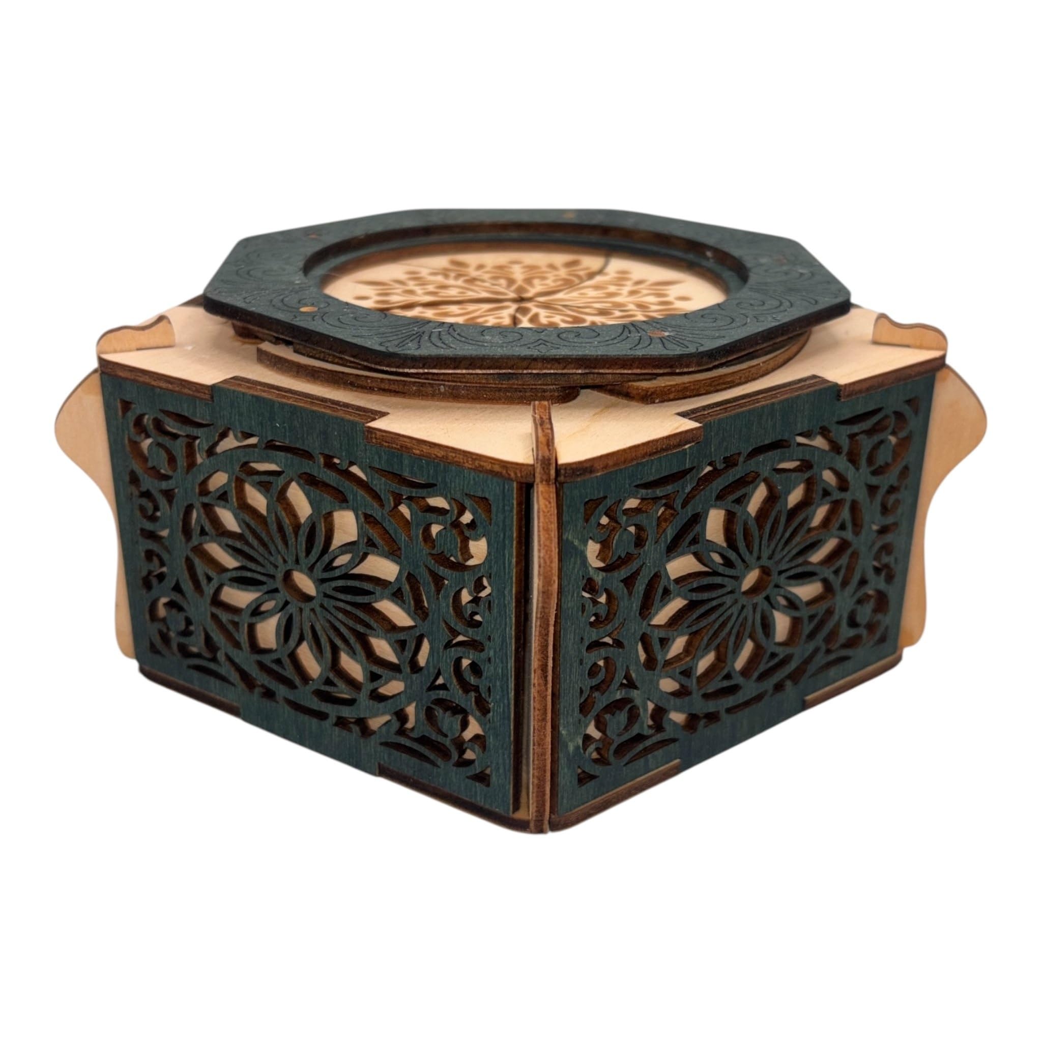 Boîte Iris à mécanisme rotatif pour organiser vos bijoux précieux dans un écrin en bois vert