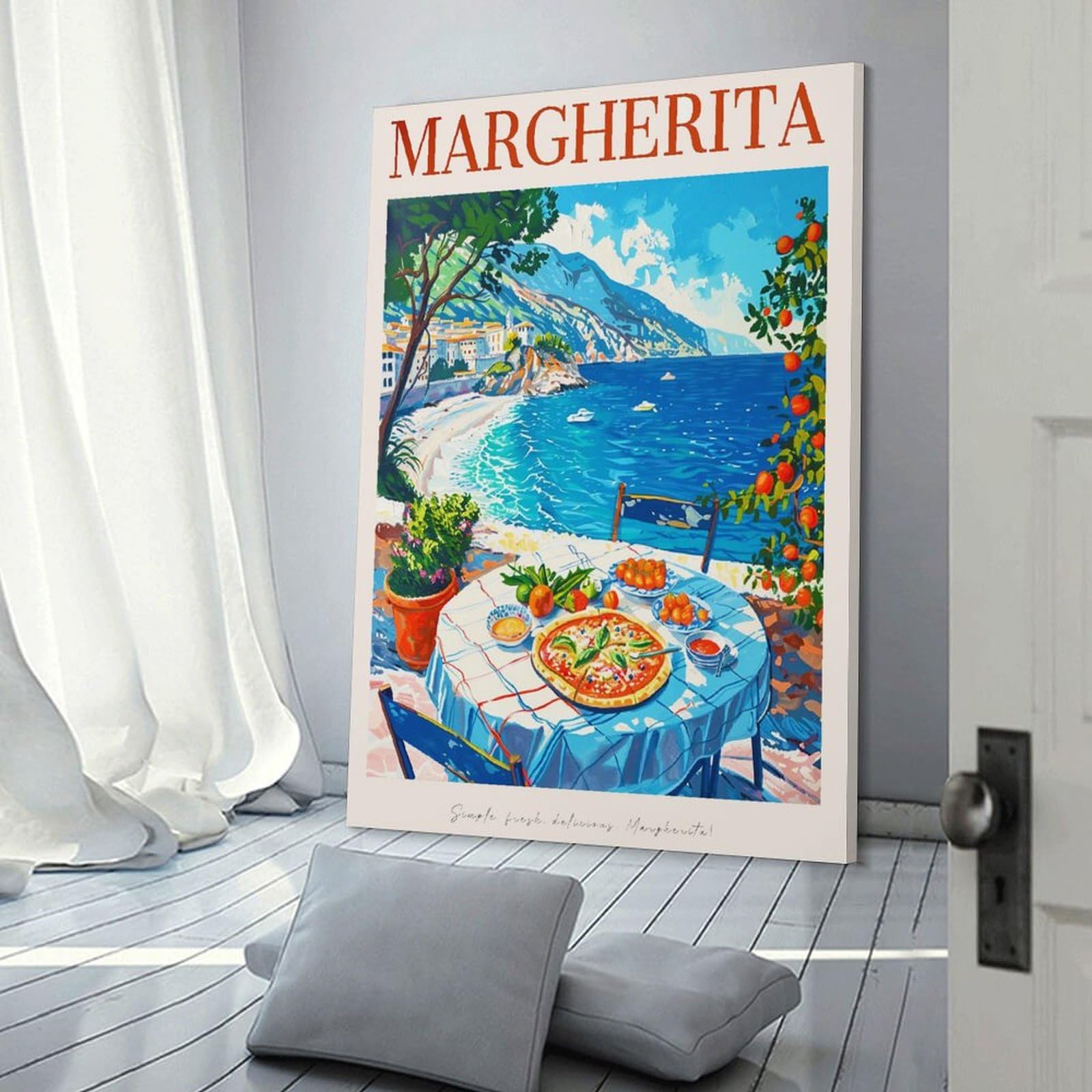 FUPMTKLT Italienisches Margherita-Pizza-Poster, Retro-Restaurant-Poster, italienische Küche, Esszimmer, Poster, 2 Leinwand-Poster, Schlafzimmerdekoration, Landschaft, Büro, Raumdekoration, Geschenk,