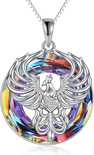 Phoenix Sterling Silver Crystal Phoenix Pendant Fire Bird Necklace Jewelry Gift for Women, Sterling Silver