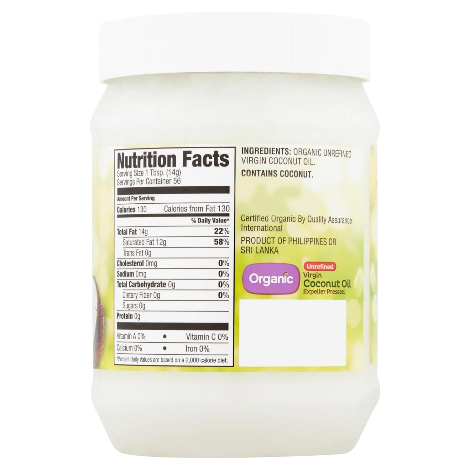 Organic Unrefined Virgin Coconut Oil with No Artificial Flavors or Preservatives (29 Fl Oz)