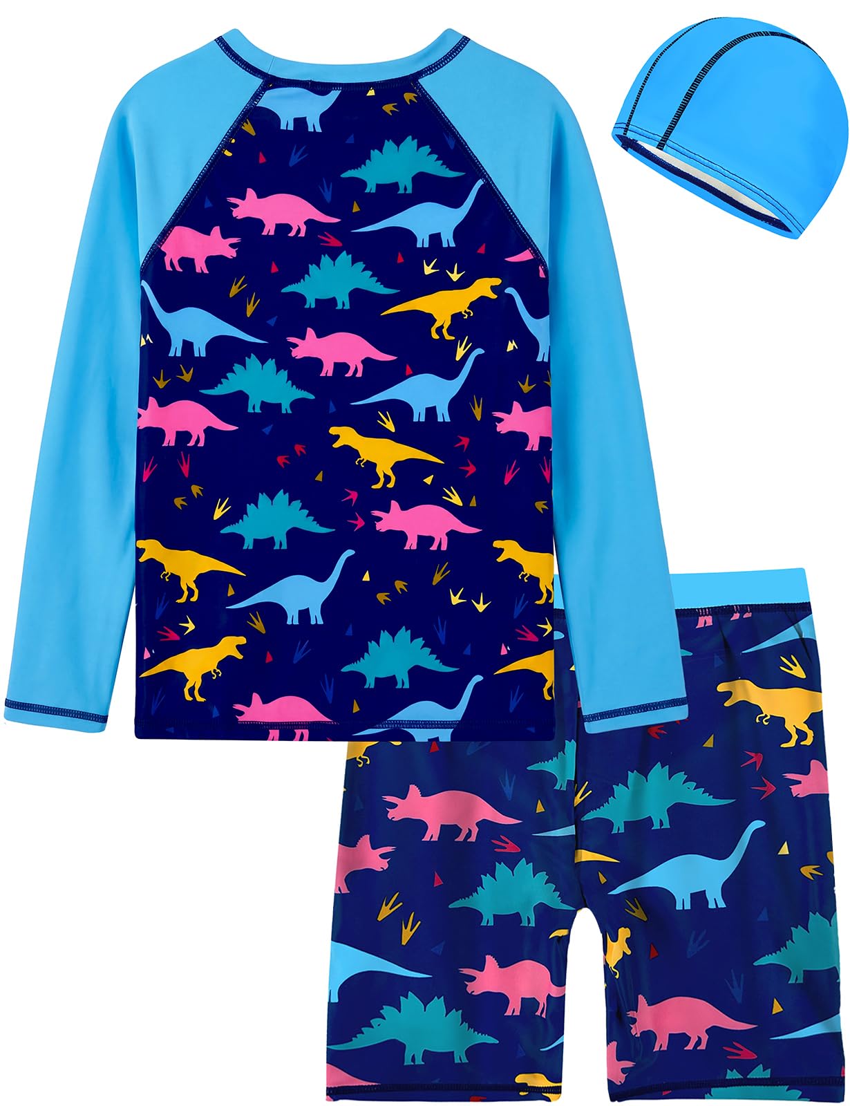 weVSwe Bañador para niño de 3 piezas, gorro de natación, protección UV, para playa, vacaciones y natación, 2-12 años