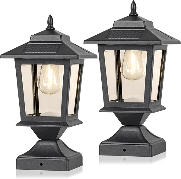 Solar Post Cap Lights,Waterproof Outdoor Light for 4x4 Wooden Posts, Solar Lights with Glass Shade for Deck Fence Patio Post Decor,Matte Black (2 Pack)