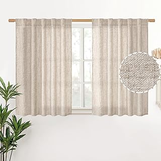 YoungsTex Natural Linen Kitchen Curtains 36 Inch Length 2 Panels, Short Drapes Back Tab Rod Pocket Light Filtering Textured Burlap Semi Sheer Curtain for Small Window Cafe Lightweight, 42 X 36 Inch - Buy now