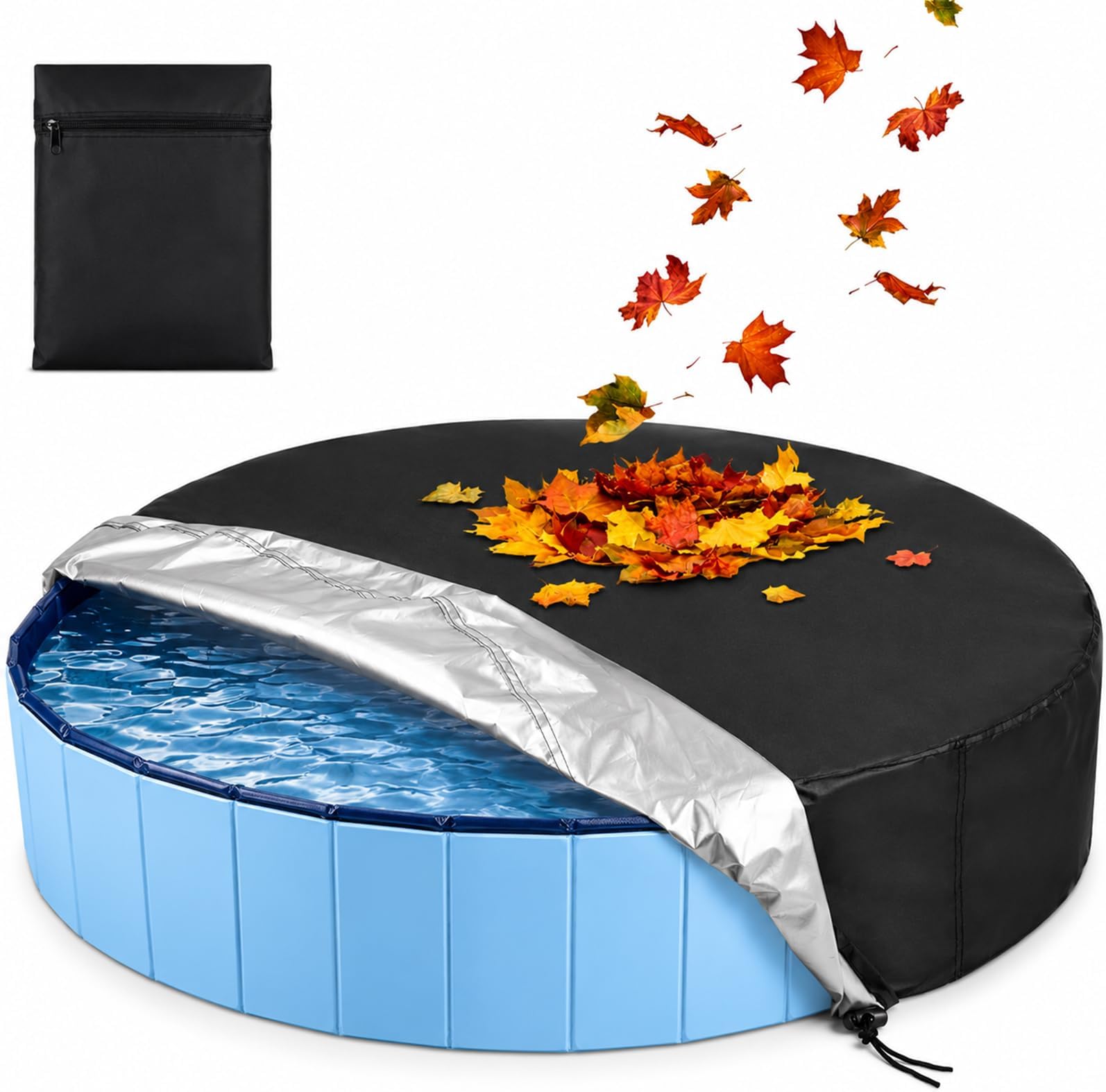 63 inch Dog Pool Cover Foldable Round Pool Cover Pet Collapsible Swimming Pools Covers Portable Pet Pool Covers Pools Accessories for Dog Pool Bathing Tub