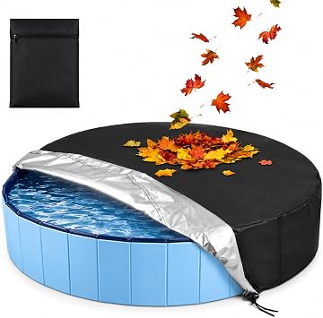 Foldable Round Dog Pool Cover, Portable Kiddie Accessory - Black, 63in