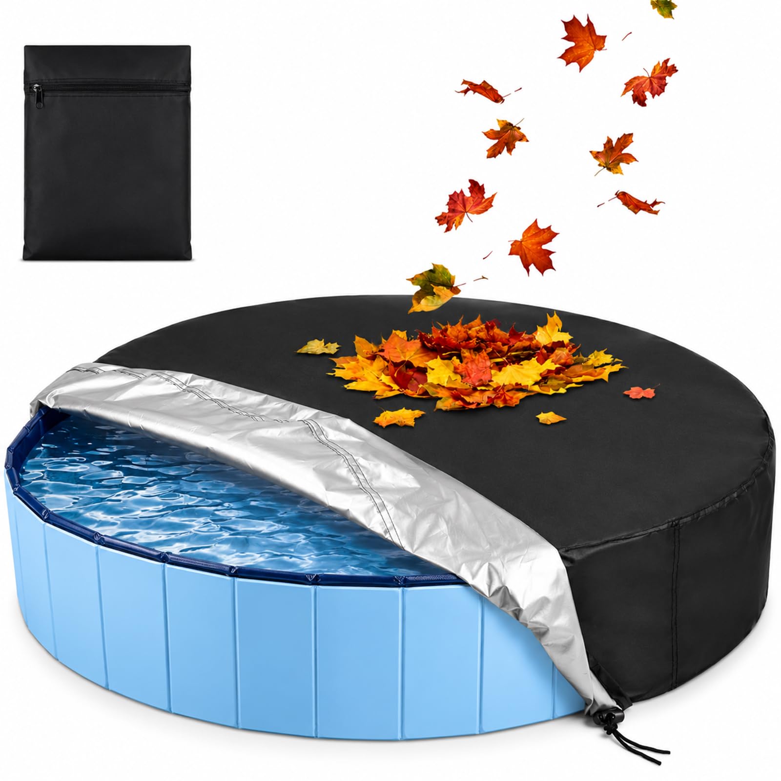 Rypet Foldable Dog Pool Cover Round with Drawstring, Waterproof Swimming Pool Cover for Large Dog, Collapsible Pet Bathing Pool Cover Washable, Portable Pool Accessories for Dog Pool Bathing Tub