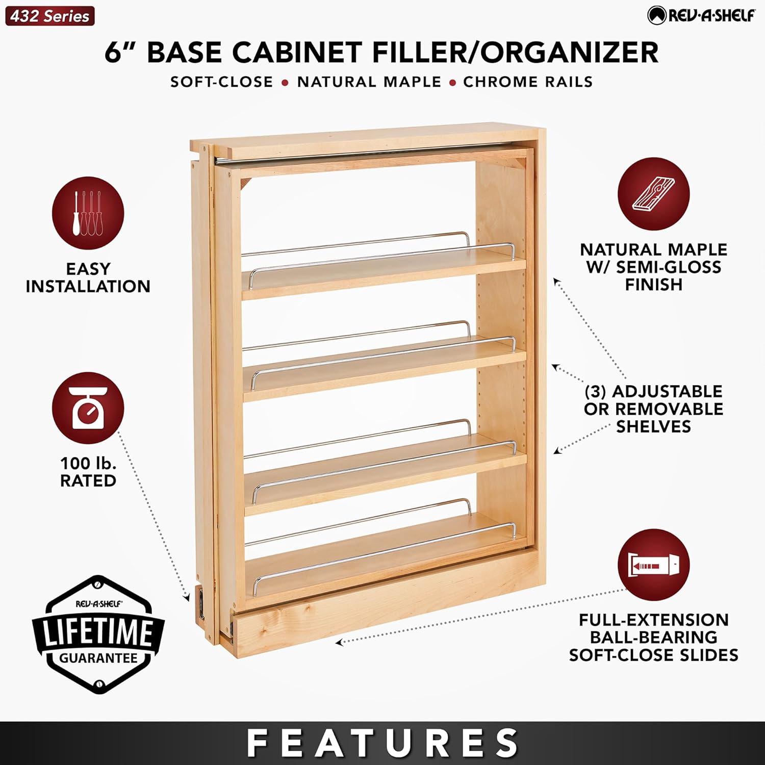 Features of Rev-A-Shelf pull-out organizer