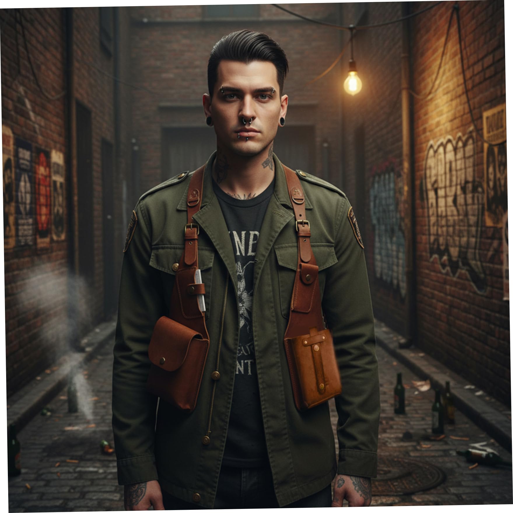 Sac à bandoulière sous les bras pour hommes, sac à bandoulière réglable antivol vintage en cuir PU avec multi-poches pour l'extérieur, marron clair, Heimdekorationen
