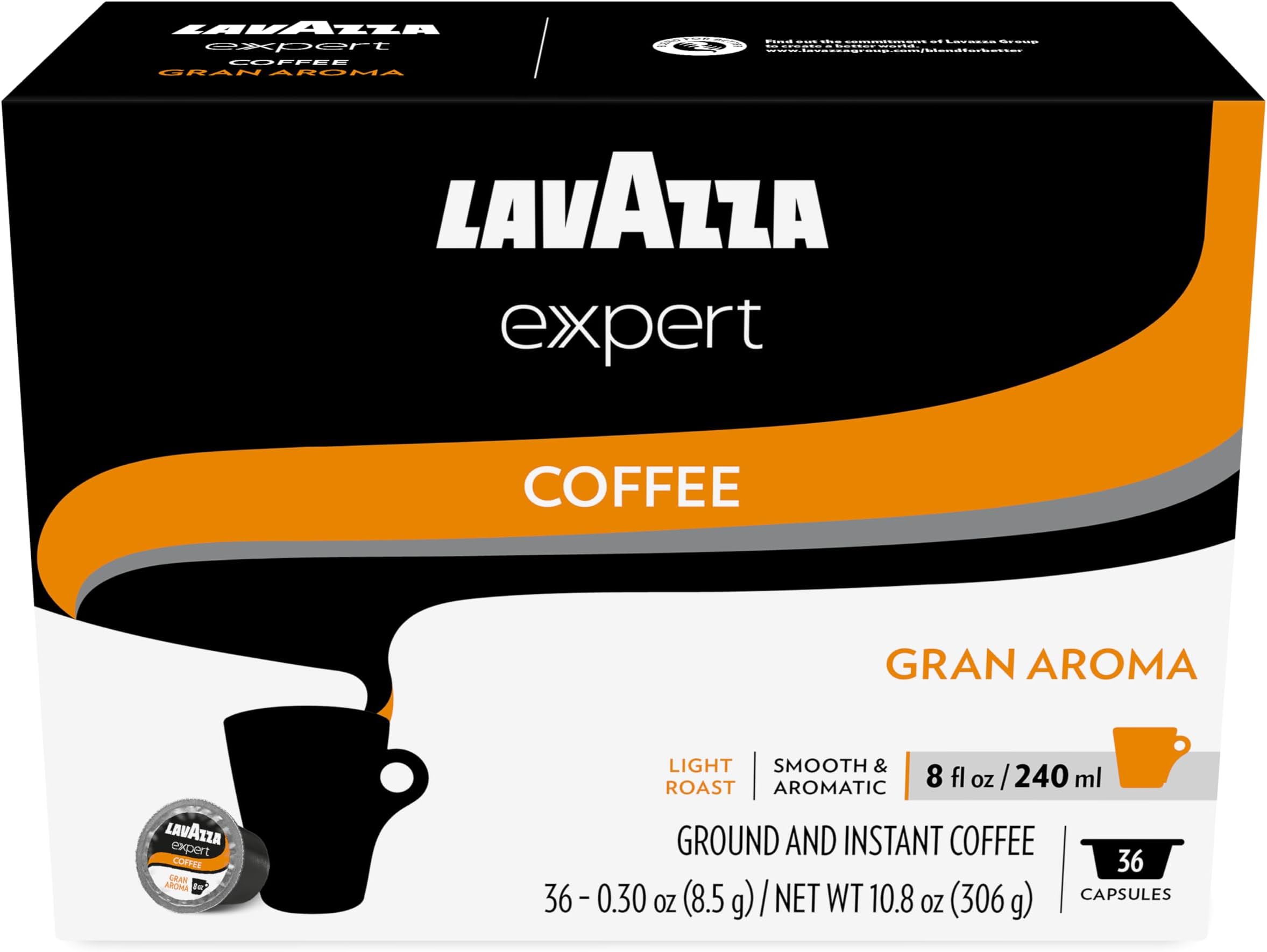 Expert Gran Aroma Coffee Capsules, Light Roast, 100% Arabica, Compatible with Lavazza Classy Plus Machine (36 Capsules)