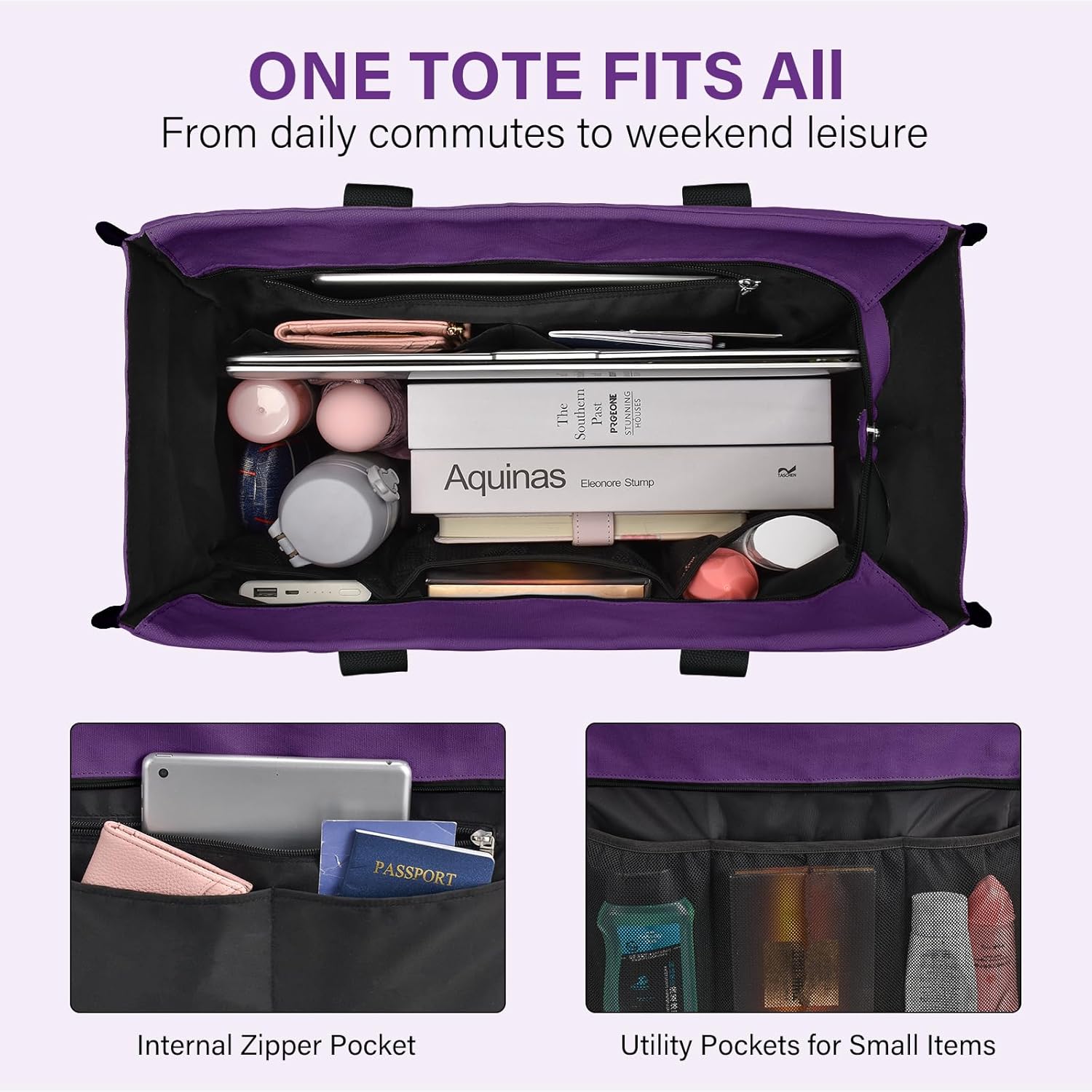 Becokan Large Tote Bag for Women Waterproof with 12 Pockets Top Zipper Closure Utility Teacher Nurse Bags for Work School - Image 3