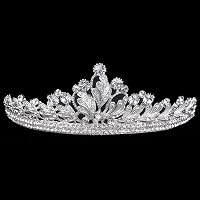Vofler Kristály Tiara Ezüst Fejdísz - Strasszköves Levél Hajékszer Nőknek, Koszorúslányoknak, Menyasszonyoknak, Születésnapra, Esküvőre, Jel 5