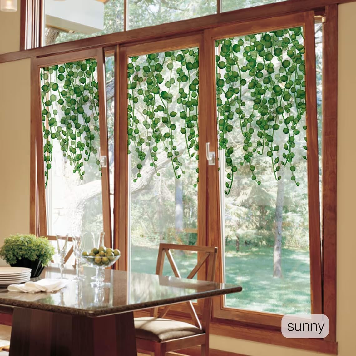 Pellicola Vetro Decorativa - Foglie Acquerello Verde - Elettrostatica - Senza Colla - Foto 4