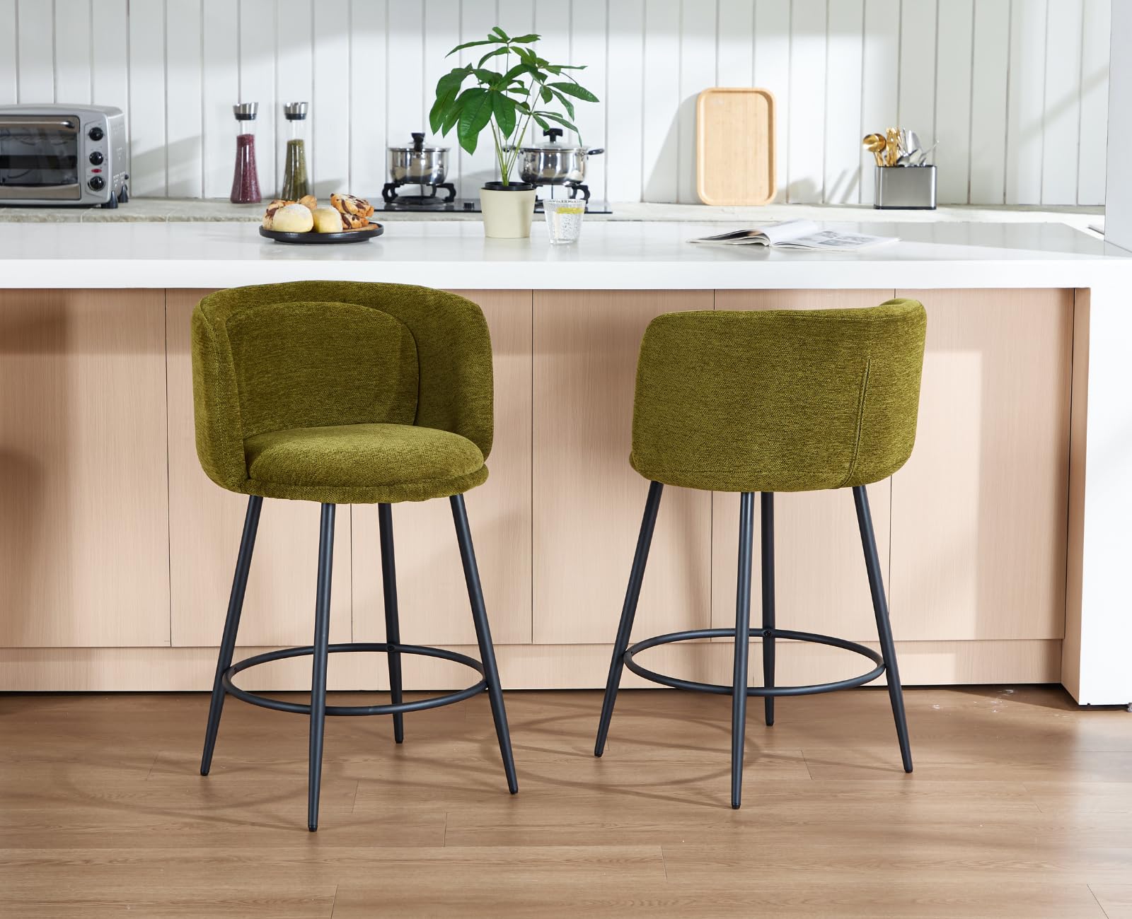 Lot de 2 Tabourets de Bar, Double Dossier&Confortable, Vert