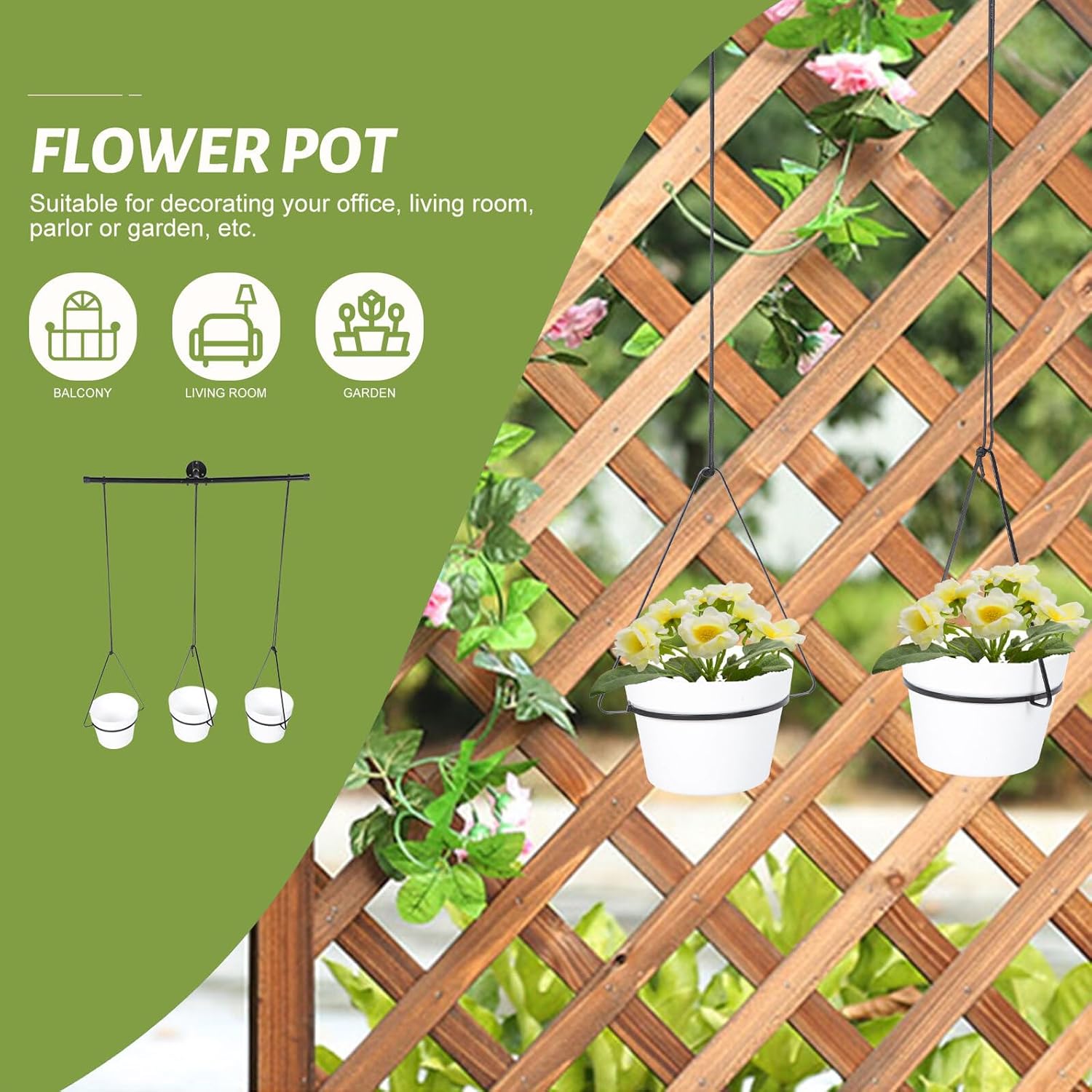 Ceiling Hanging Plant Rack Indoor Hanging Flowerpot Holder Metal Wall Mount Plant Hanger for Home Gardening with Detachable Black Iron Pot Ring