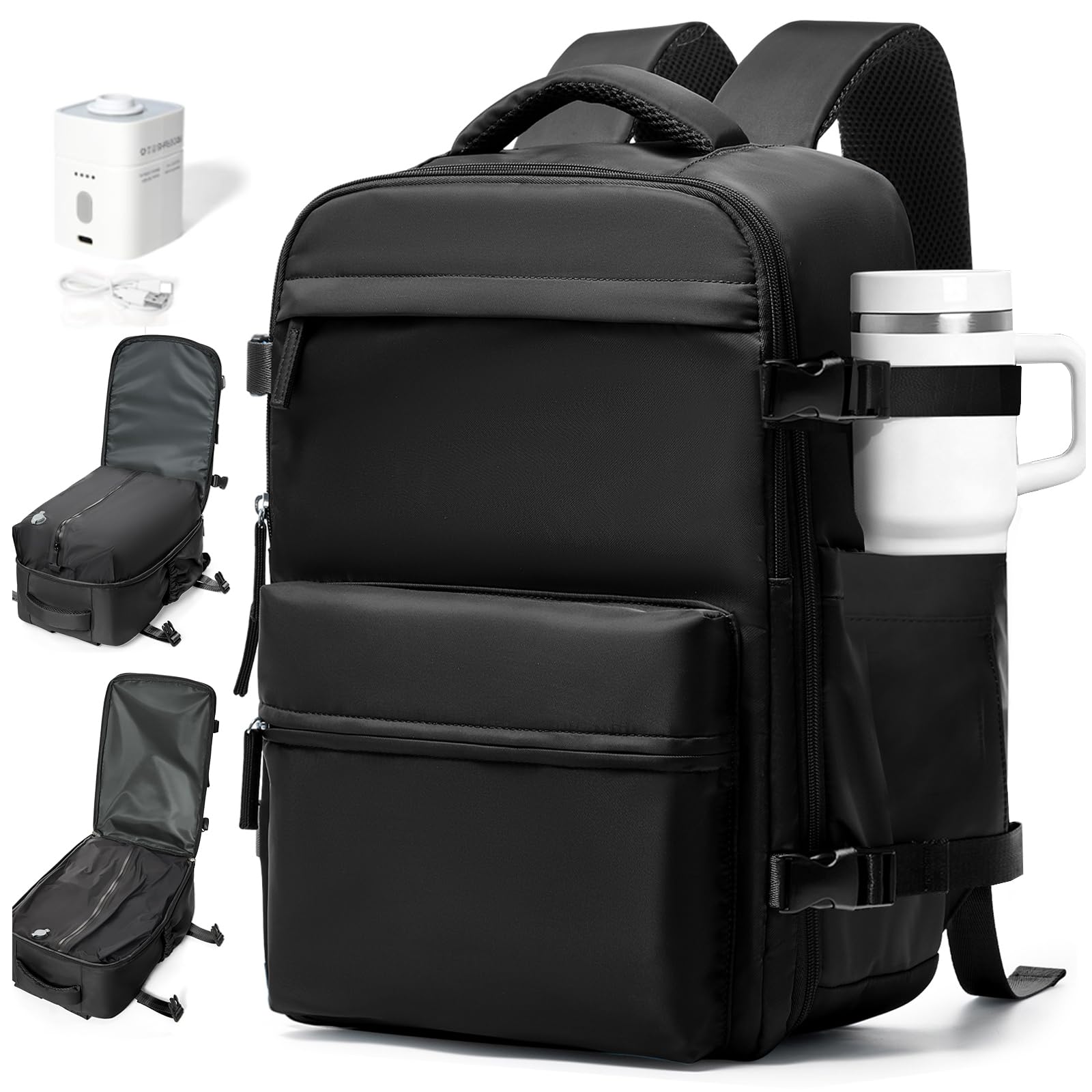 Mochila Viaje Cabina Avión 40x30x20 para Ryanair Mochilas de Vacío con Bomba Bolsa de Cabina 40x30x20 Equipaje de Mano Cabina Avión Mochila de Senderismo Impermeable Negro