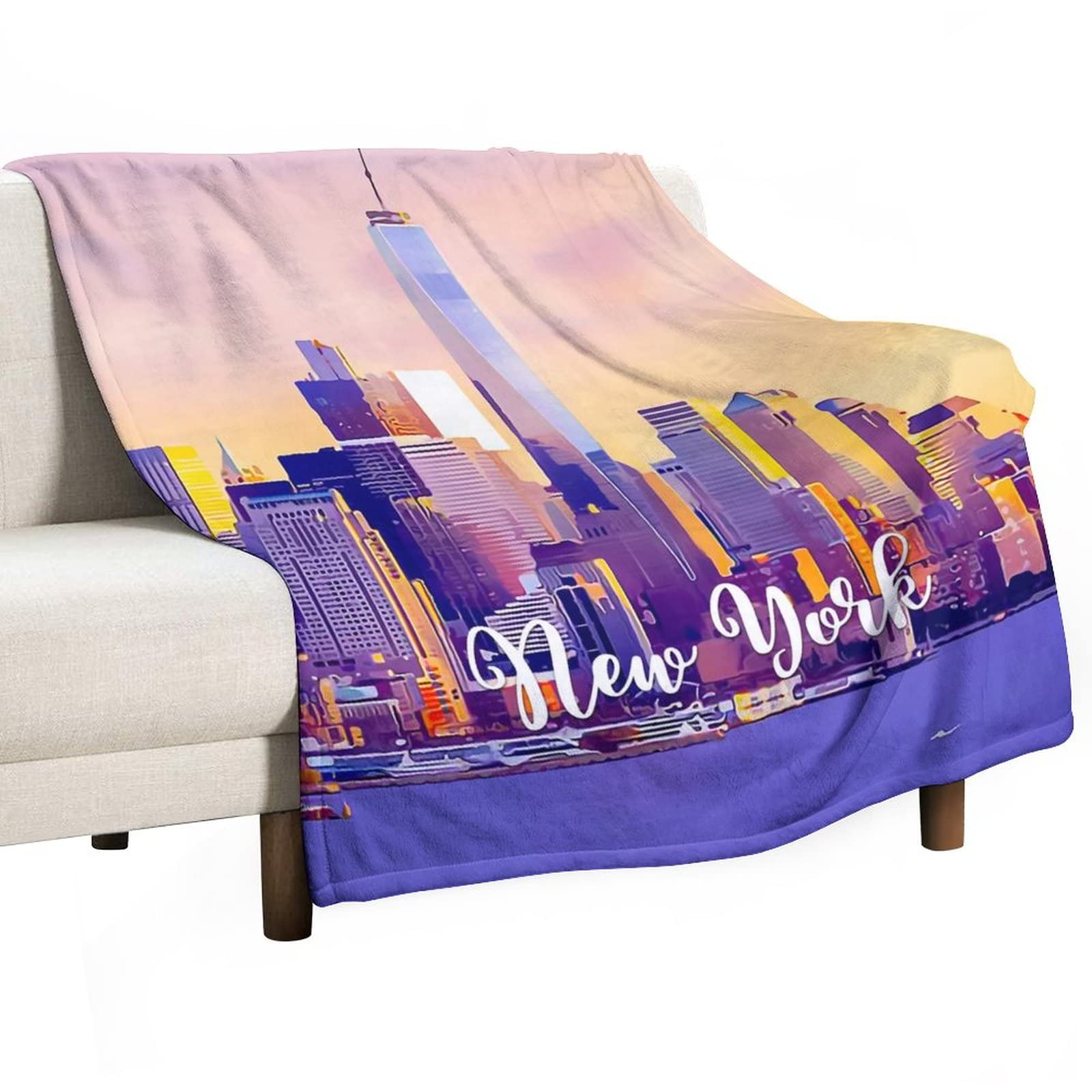 Couverture en flanelle New York réversible 130x150 cm pour lit et canapé