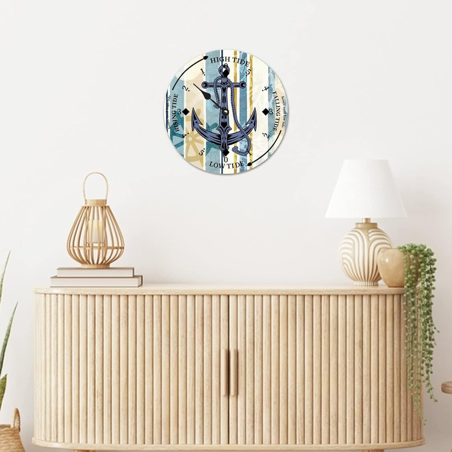 Rustic Wood Tide Clock Vintage Ocean Anchor Tidal Clock Moon Clock Silent Non-Ticking Battery Operated Wooden Wall Clock for Living Room Bedroom Cottage Beach Boat Home Decor 12 Inch