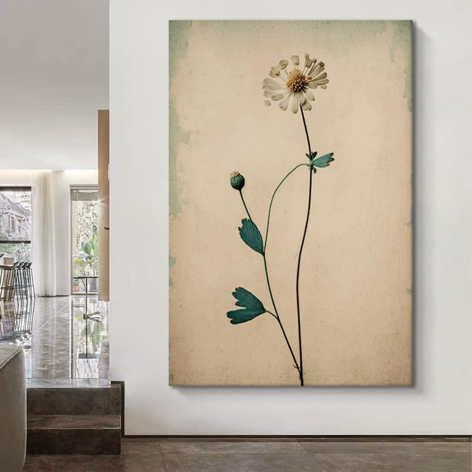 Peinture à l'huile sur toile moderne : grand tableau déco de fond de canapé végétal