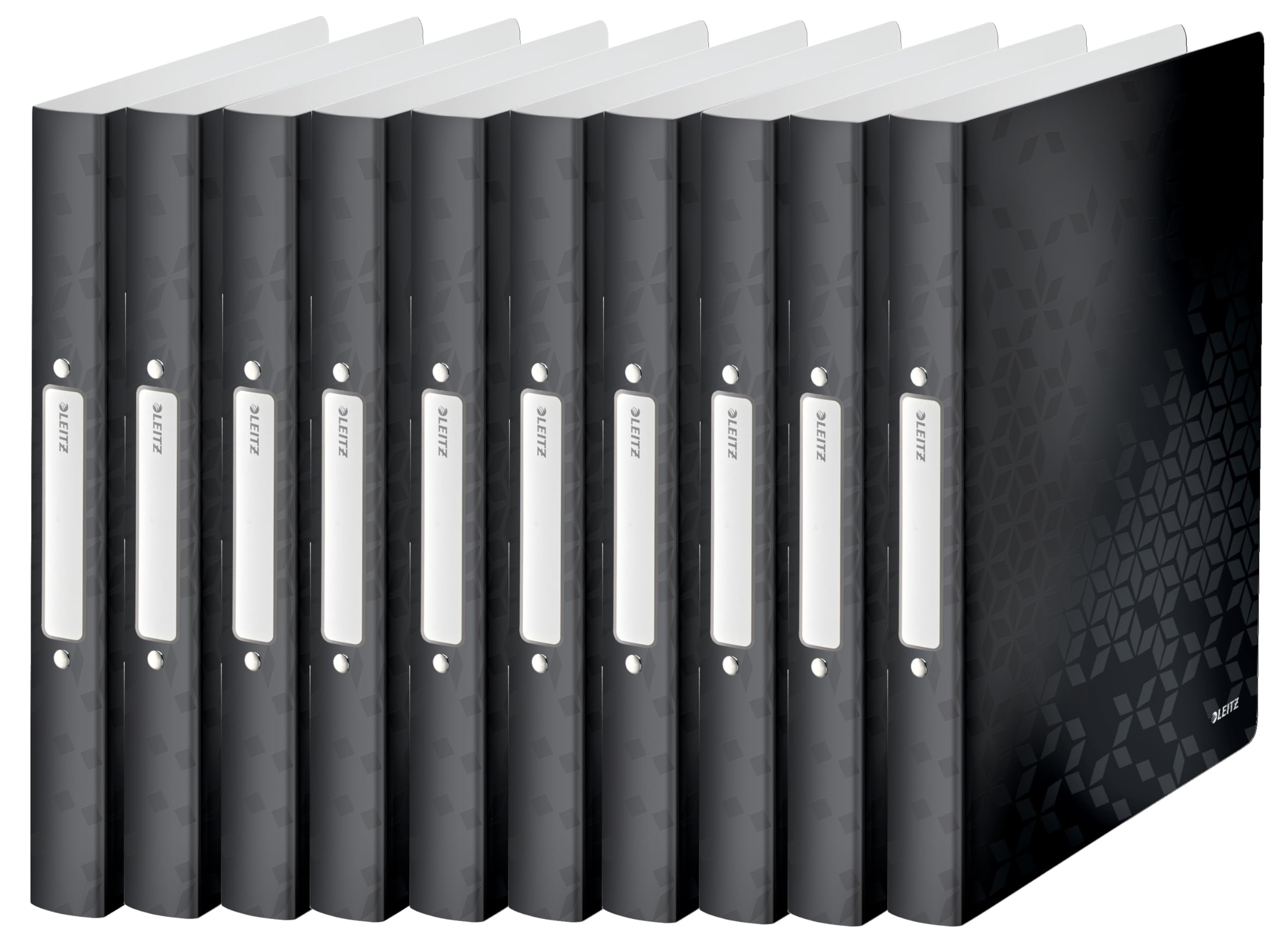 Leitz 4257 - Raccoglitore ad anelli WOW, A4, 2 anelli, 25 mm, confezione da 10, colore: Nero