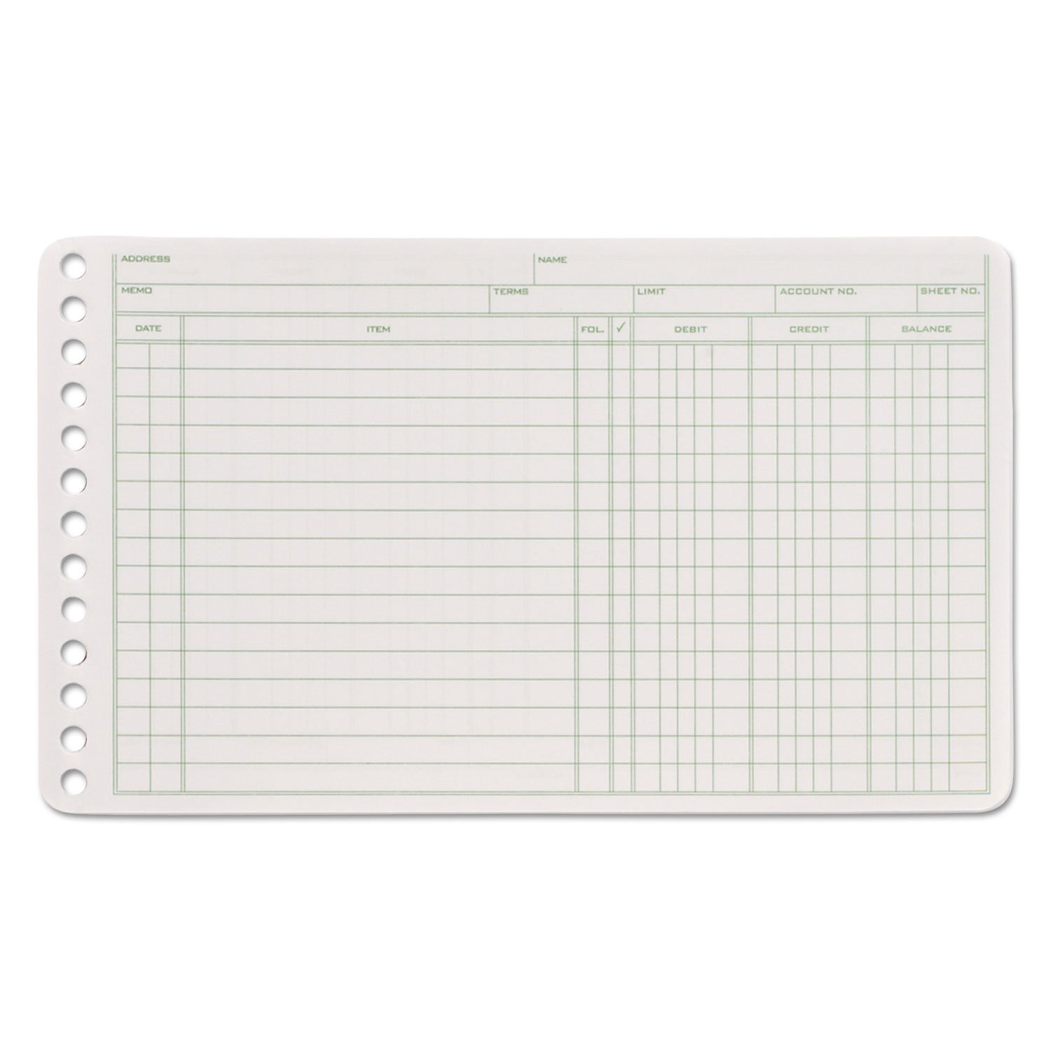 Adams® Ledger Sheets, 5" x 8", Green/White
