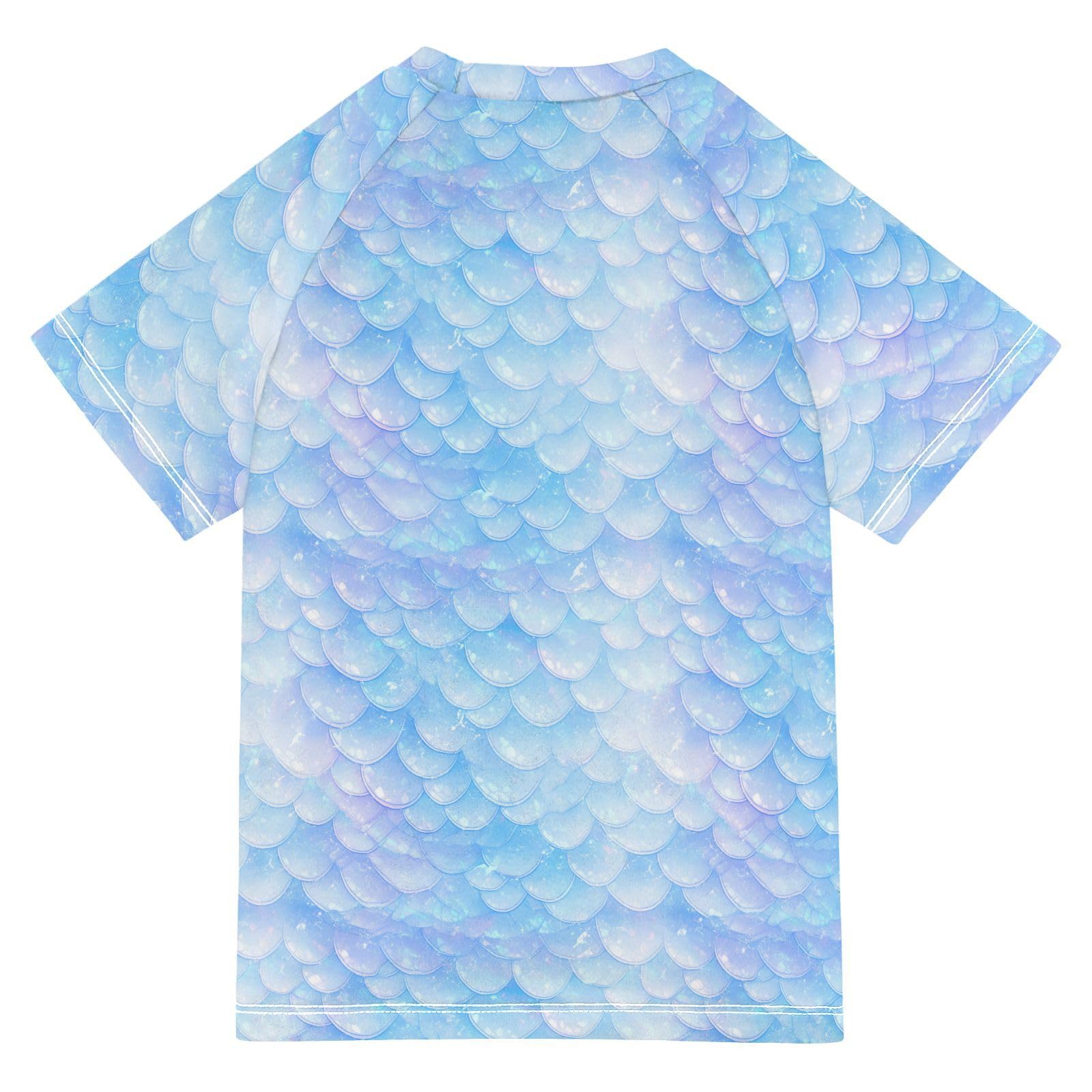 KLL Boy Bathing Suit Short Sleeve Rash Guard Swimsuit 11T Blue Scales Shimmering