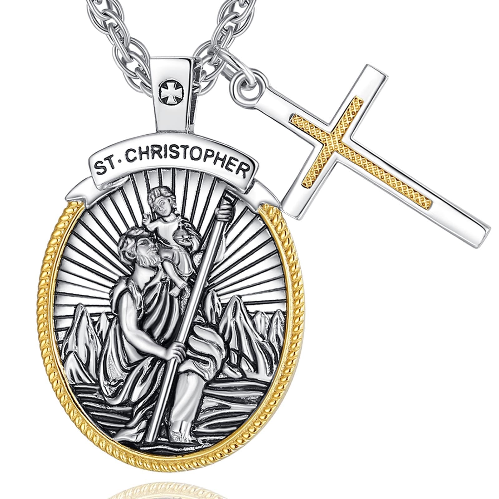 St Patrick Saint George Medal Necklace Sterling Silver Pendant with Stainless Steel Chain Celtic Jewellery British Irish Gifts for Women Men