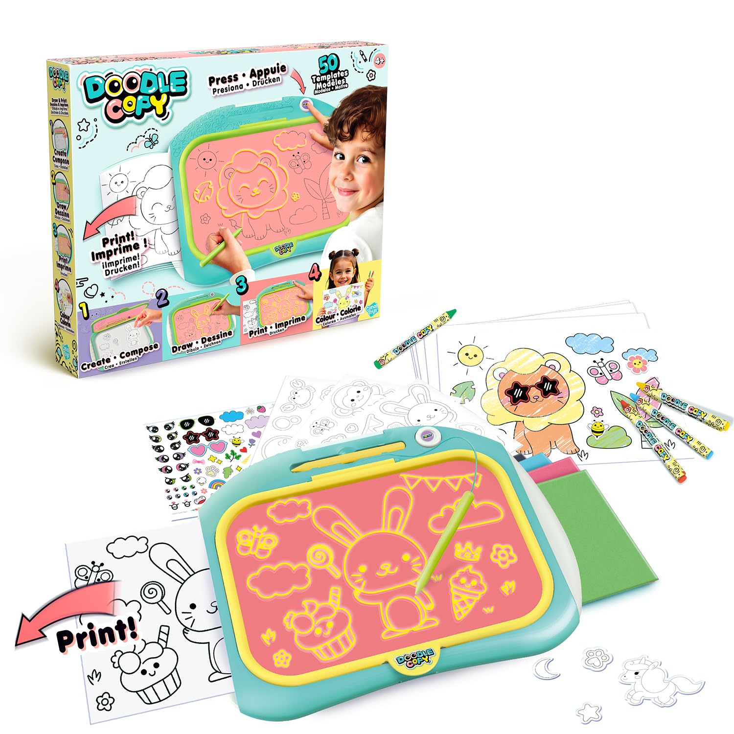 Canal Toys - Tablet Doodle Copy per Stampare i Propri Disegni - Componi, Disegna, Stampa e Colora - Regalo Bambini 4 Anni in su - Hobby Creativo - 50 Modelli - Tablet per Disegnare - LIT 004