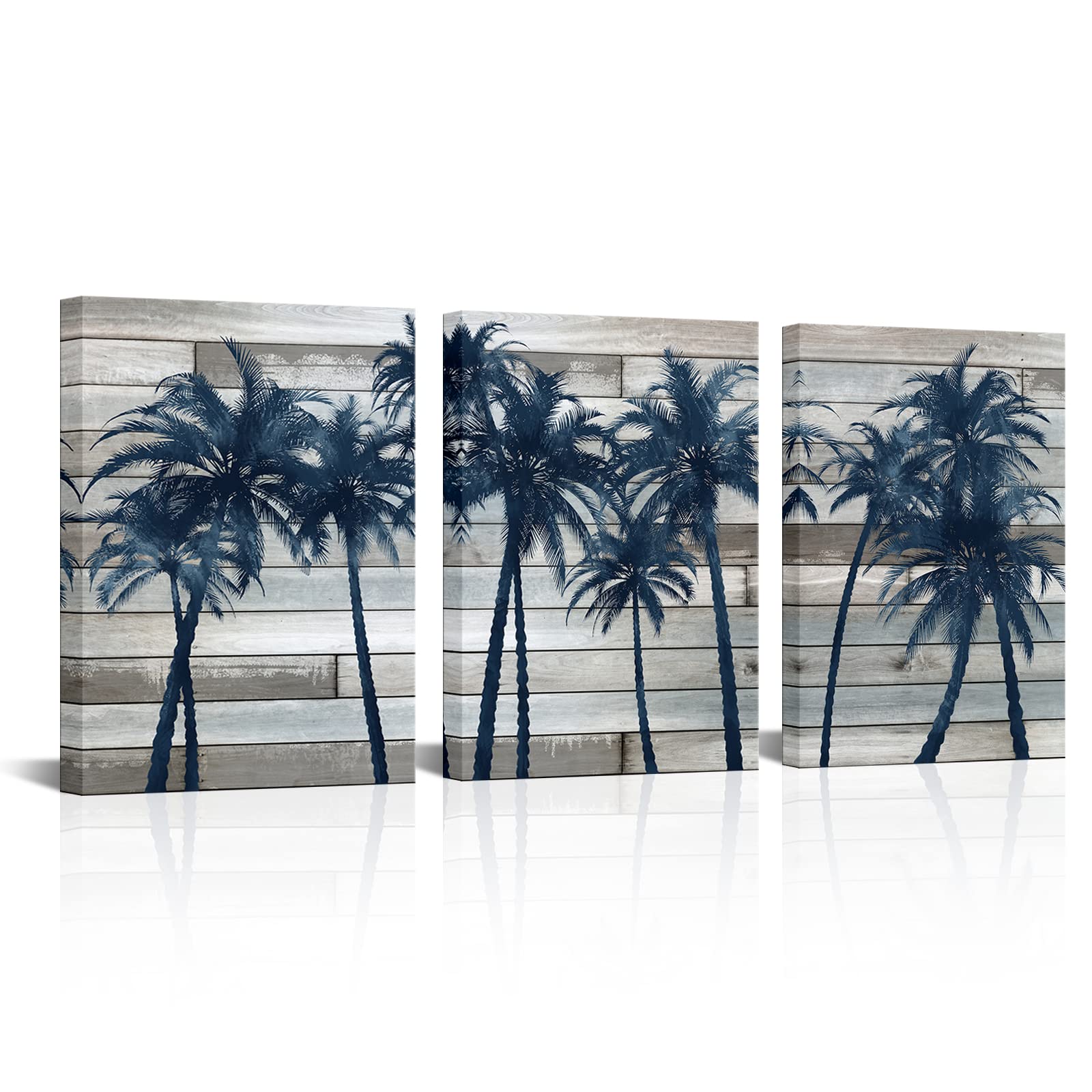 SkenoArt Tropical Palm Tree Canvas Wall Art Hawaii Picture Painting Navy Blue Plam Tree Rustic Artwork Home Kitchen Bathroom Bedroom Decoration Ready to Hang