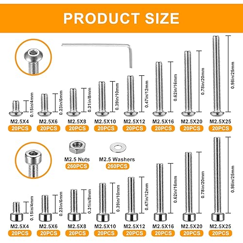 Miniatura 16 de Juego de 1080 tornillos de cabeza hexagonal M2 M3 M4, tornillos de cabeza de zócalo, tornillos, tuercas, arandelas planas, kit surtido de tornillos