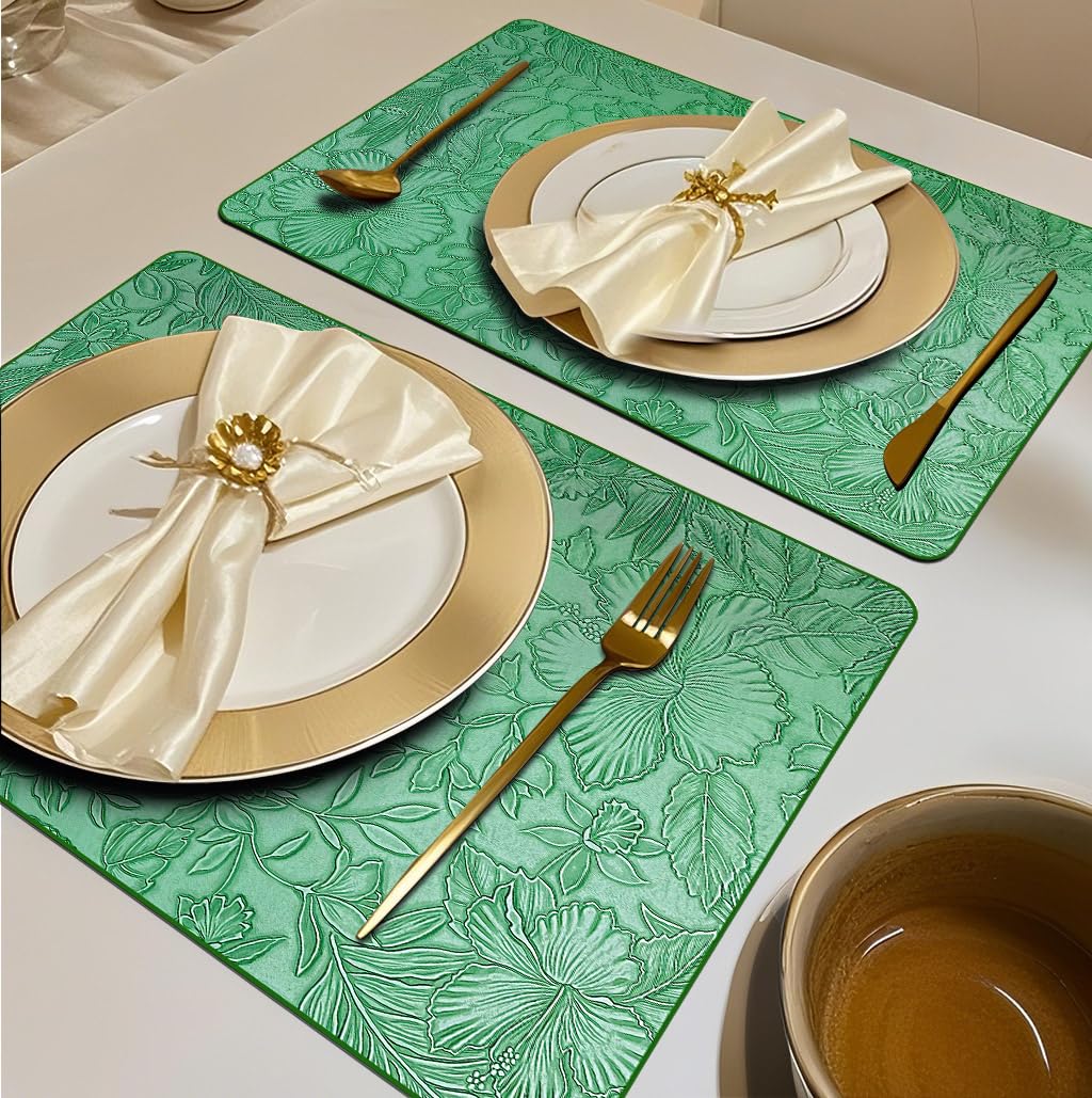 Table Mats set of 6, Wipeable Faux Leather Place Mats for table 6 - Image 2