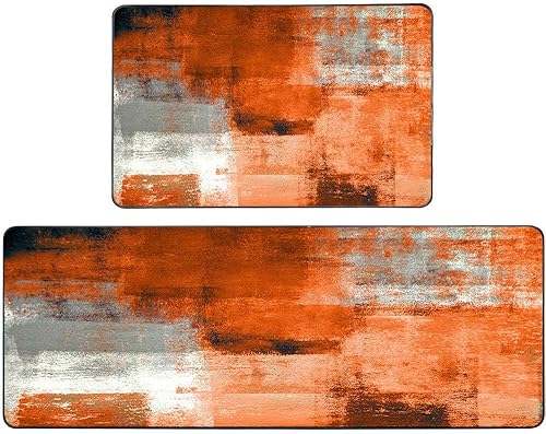 Vista 167 de TOMWISH - Tapetes de cocina para piso, color turquesa, gris, abstracto, pintura artística, 17 x 48 + 17 x 24 pulgadas, juego de alfombras de cocina