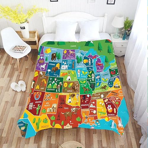Miniatura 2 de WONDERTIFY Manta para niños de dibujos animados con mapa de Estados Unidos para niños Geografía Estados Unidos Mapa, Profesión bebé Swaddle manta