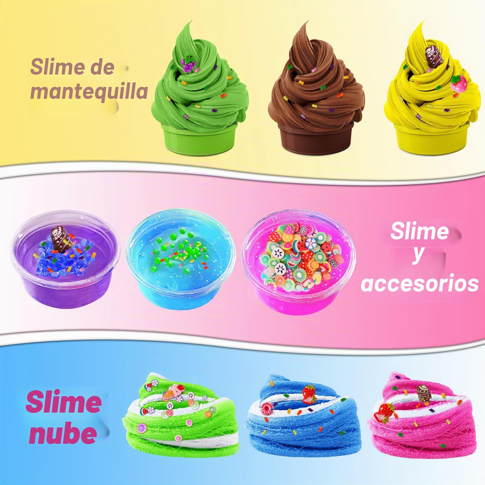 Slime para Niños Helado – Kit de Slime Fluffy con Purpurina para Niña y Niño 3-12 Años, Slime Kit Manualidades para Niñas, Regalos de Cumpleaños para Niños