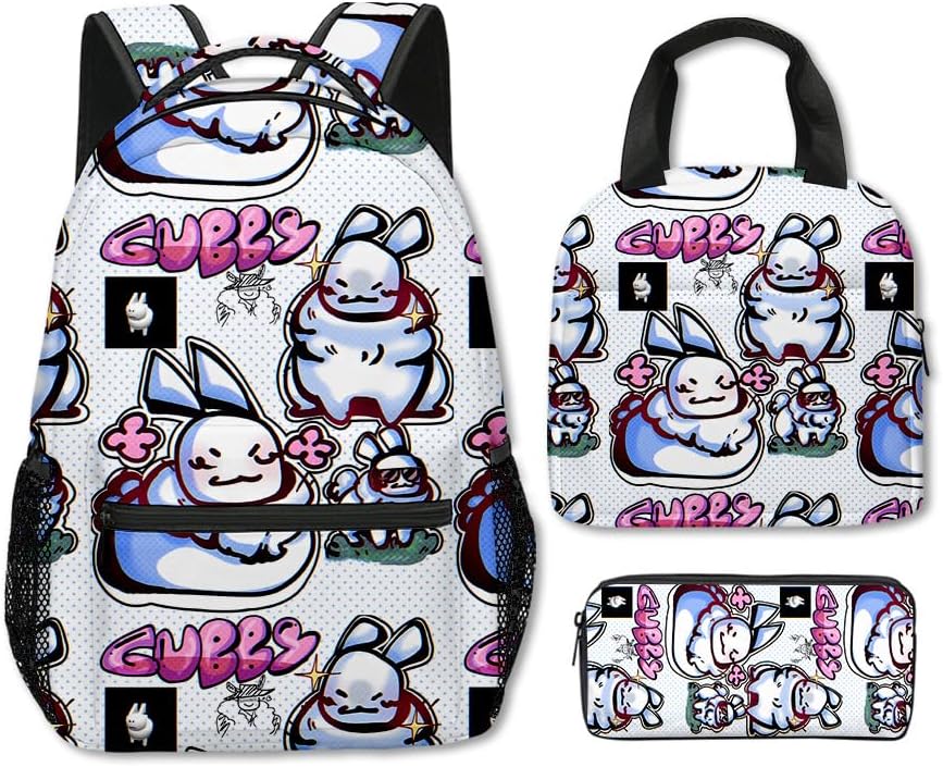 Boys Funny Cute Rabbit Gubby Casual Daypacks Kids Forsaken Gubby Backpack Lunch Bag Pencil Case 3PCS Set