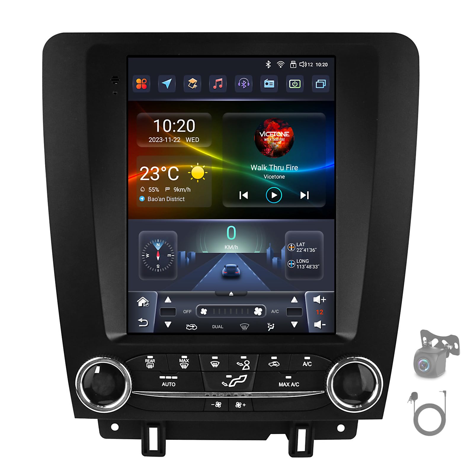 Android 15 Upgrade Radia Samochodowego do Fo-rd Mustang 2010 2011 2012 2013 2014, Obsługuje Bezprzewodowy CarPlay/Android Auto, 9.7" Pionowy Ekran Dotykowy, WiFi/Bluetooth/GPS/FM/Kam(Size:4Core 2+32G)