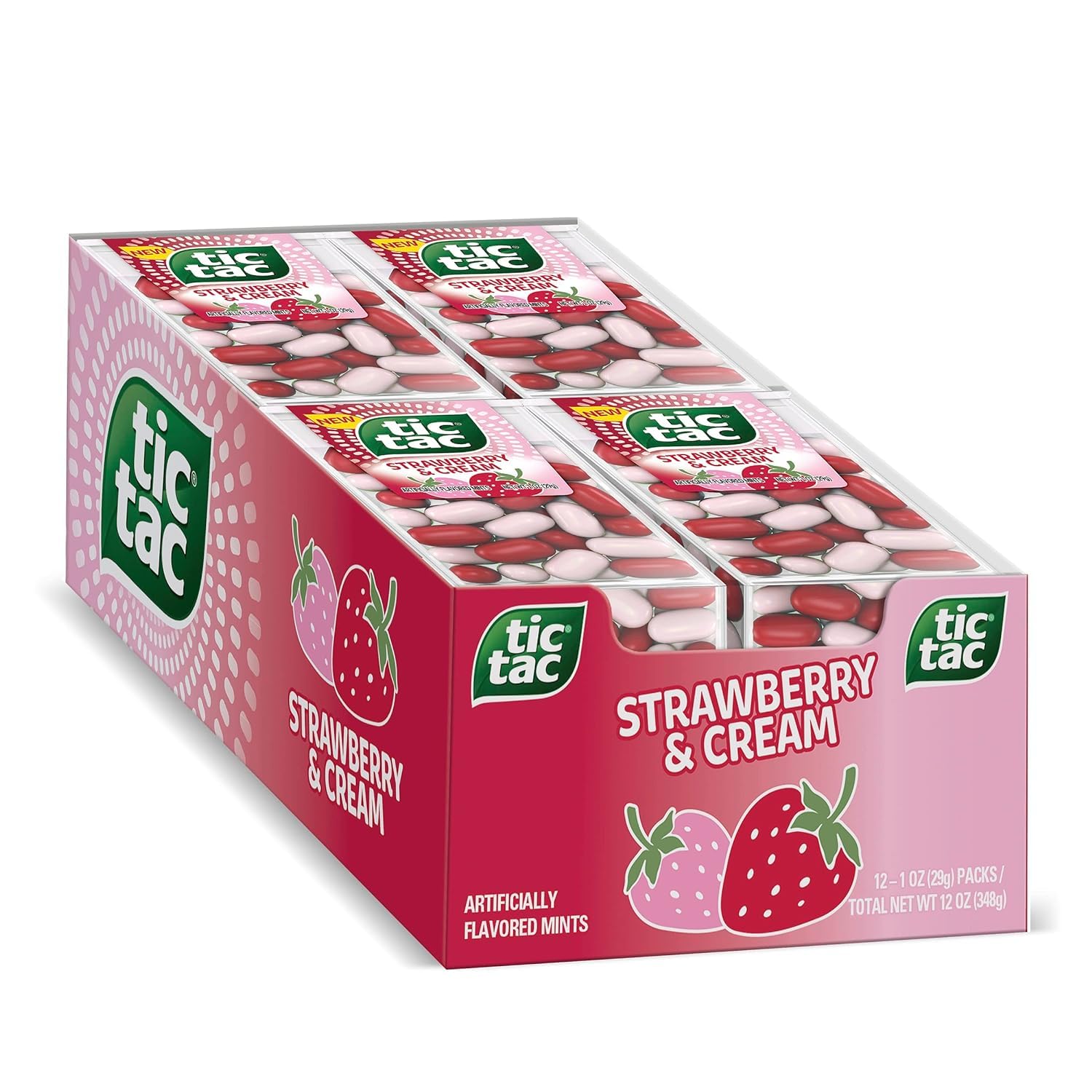 Tic Tac Strawberry & Cream Flavored Mints I 1oz (29g) Pack of 12 I On-the-Go Refreshment I US Import