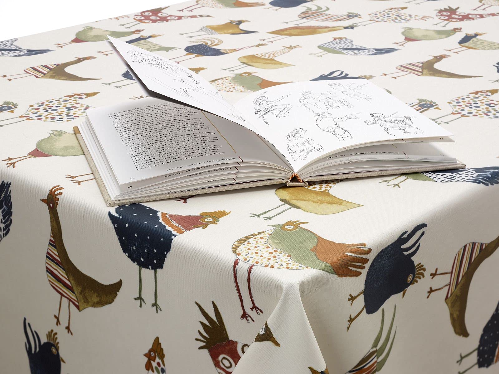 Jolee Tablecloths Jolee Fabrics Harriet Hens Wipe Clean Oilcloth Tablecloth - Table Protector For Any Table Size Or Shape - Hygienic, Waterproof, Durable (132Cm X 230Cm)